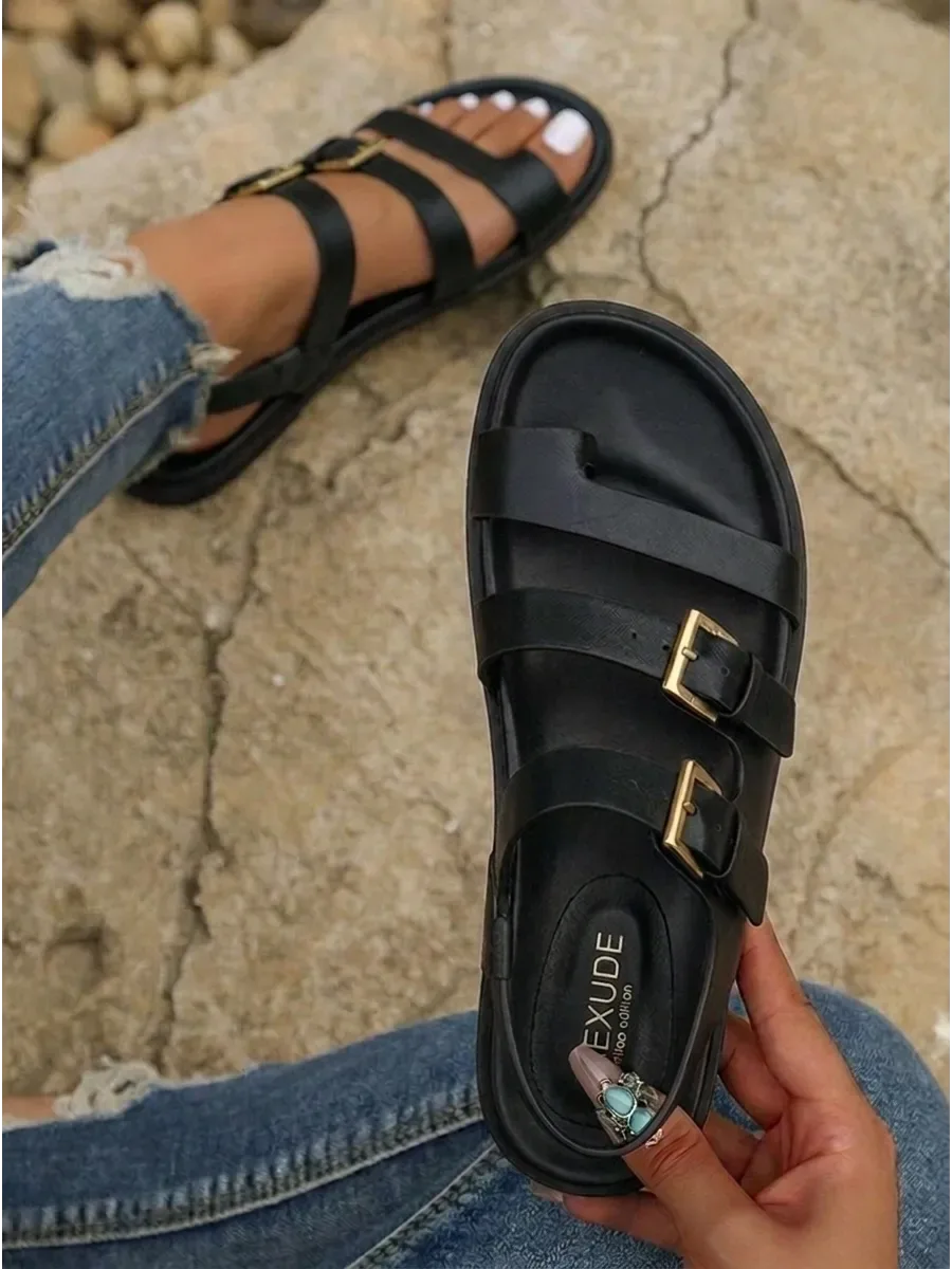 Сандалии летние через палец кожаные босоножки без каблука